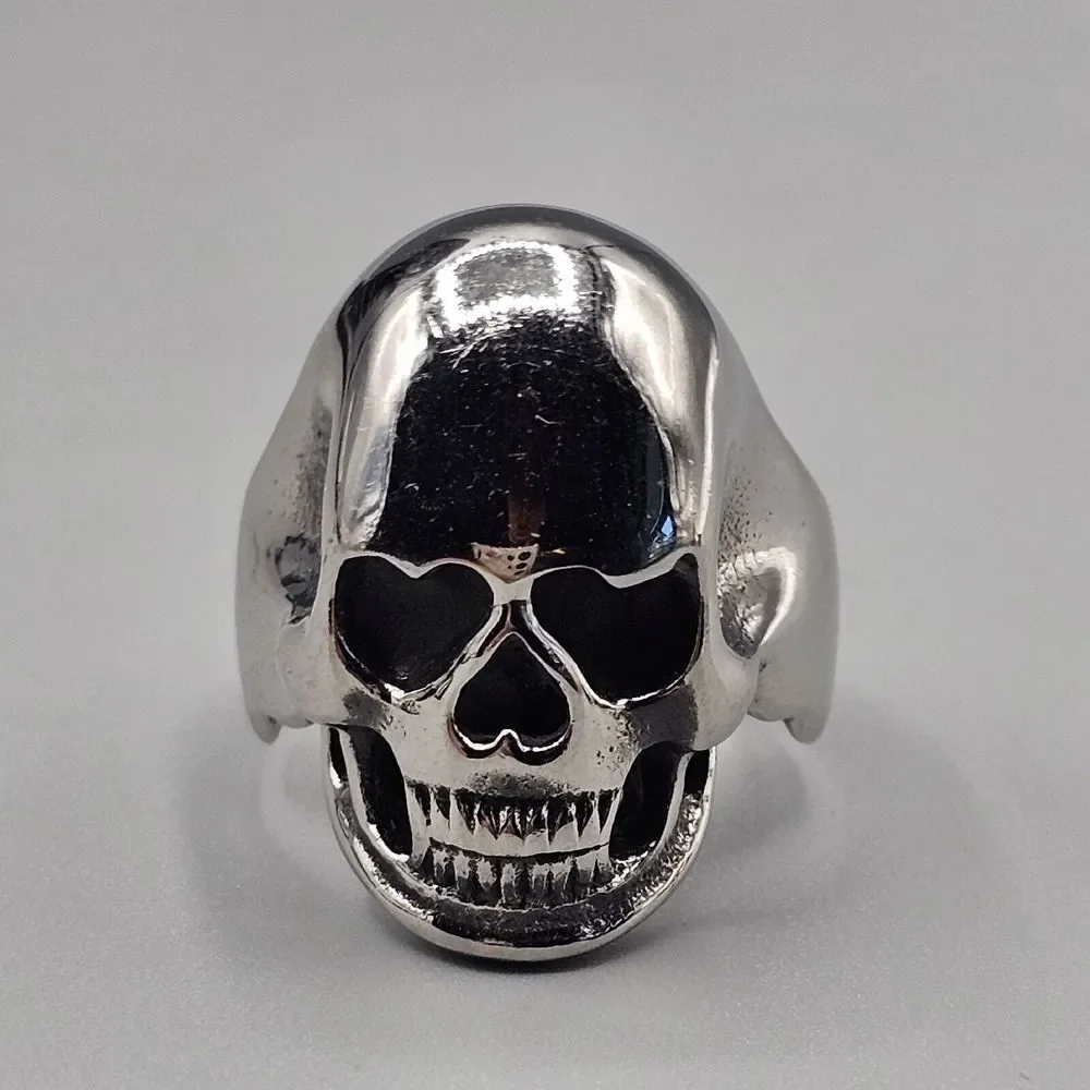 Mens Skull Biker Ring Stainless Steel Gothic Figural Metal Halloween 3D Size 10